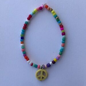 Colorful Beaded Anklet with Peace Charm